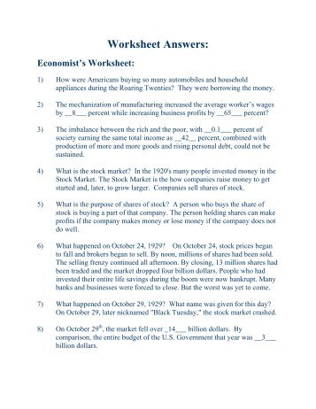 Worksheet Answers: - QuestGarden.com