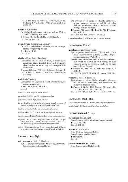 The Lichens and Lichenicolous Fungi of Belgium and Luxembourg ...