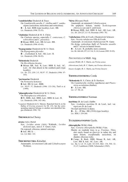 The Lichens and Lichenicolous Fungi of Belgium and Luxembourg ...