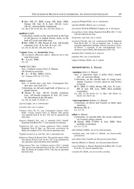 The Lichens and Lichenicolous Fungi of Belgium and Luxembourg ...