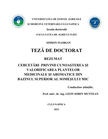 TEZÄ DE DOCTORAT - USAMV Cluj-Napoca
