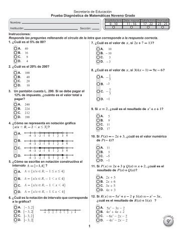 Prueba diagnóstica de Matemáticas - EQUIP123.net