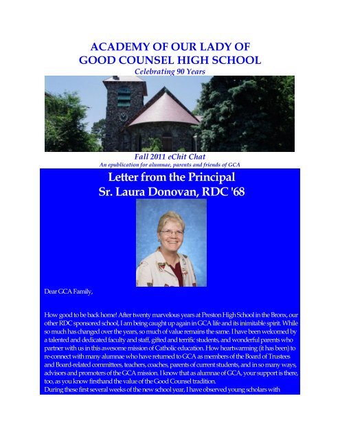 Letter from the Principal Sr. Laura Donovan, RDC '68