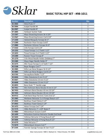 BASIC TOTAL HIP SET - #98-1011 - Sklar Surgical Instruments