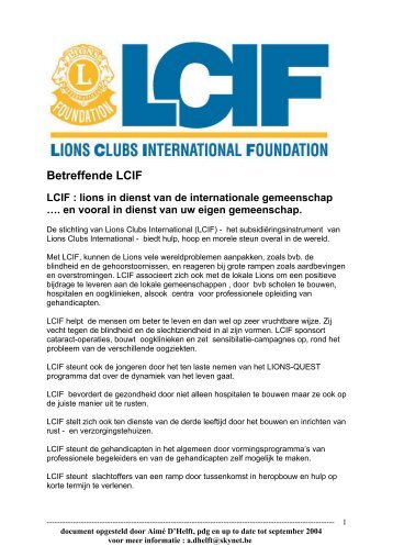 Betreffende LCIF - Lions Clubs International - MD 112 Belgium