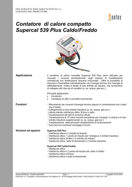 Supercal539 plus CaldoFreddo - Contabilizzazione del calore