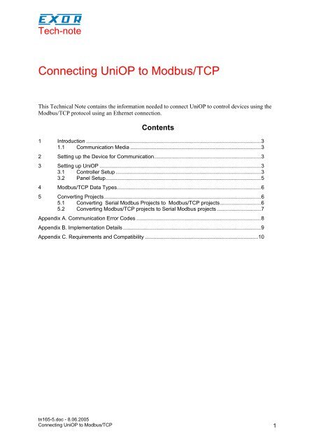 Connecting UniOP to Modbus/TCP