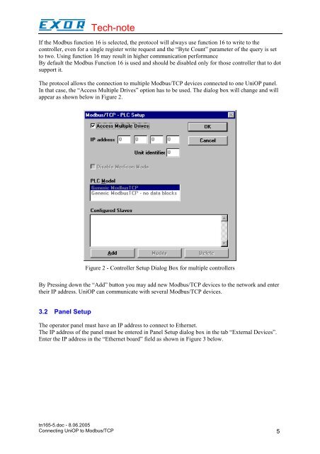 Connecting UniOP to Modbus/TCP