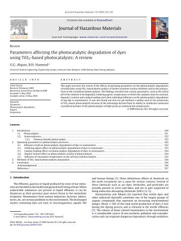 Journal of Hazardous Materials Parameters affecting the ...