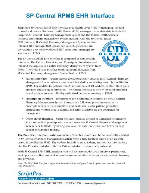 SP Central RPMS EHR Interface - ScriptPro
