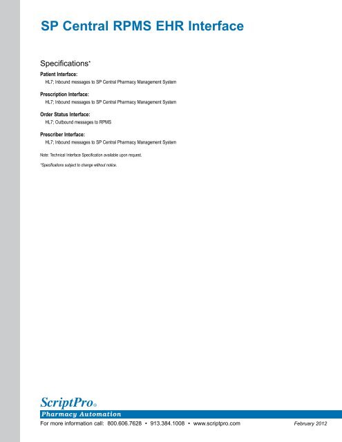 SP Central RPMS EHR Interface - ScriptPro