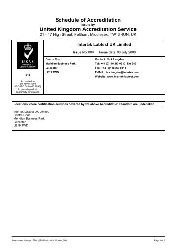 Intertek Labtest UK Limited - The United Kingdom Accreditation ...