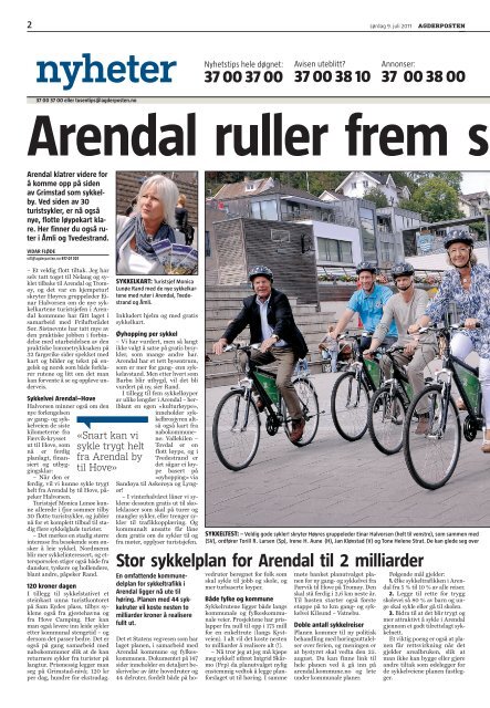 Arendal ruller frem som sykkelby, Agderposten 11.07.2011