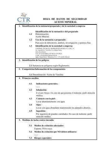 Aceite Mineral MSDS - CTR Scientific