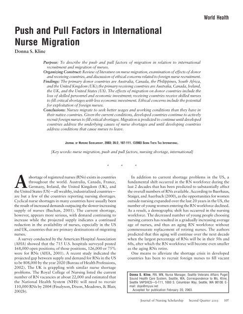 Push and Pull Factors in International Nurse Migration - University of ...