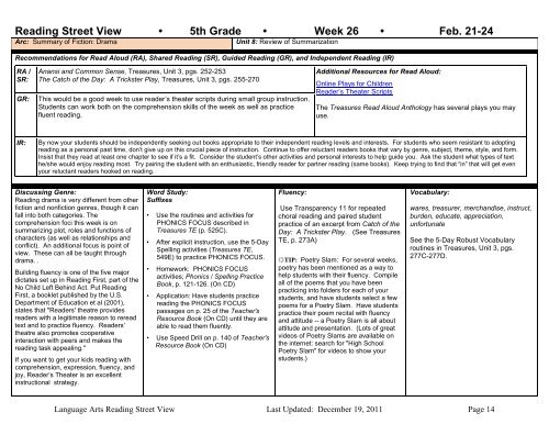 Reading street view Ã¢Â€Â¢ 5th grade Ã¢Â€Â¢ week 19 Ã¢Â€Â¢ jan. 5-6