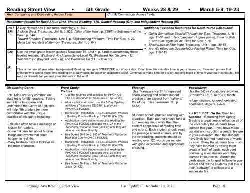 Reading street view Ã¢Â€Â¢ 5th grade Ã¢Â€Â¢ week 19 Ã¢Â€Â¢ jan. 5-6