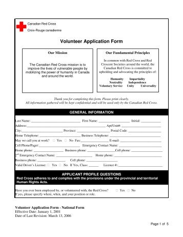 Print our volunteer application form - Canadian Red Cross