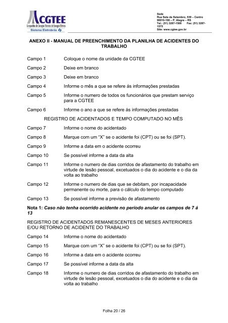 Segurança e Medicina do Trabalho para Contratadas. - CGTEE