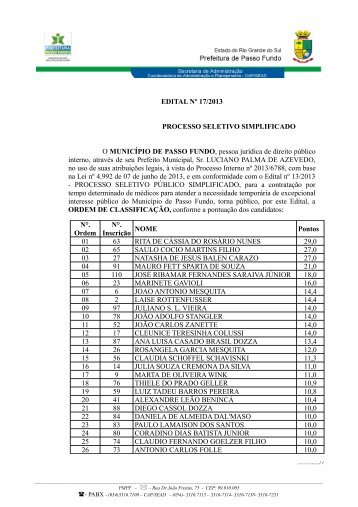 Edital nÂº 17/13 - Processo Seletivo PÃºblico Simplificado - MÃ©dicos