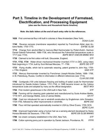 Part 3. Timeline in the Development of Farmstead, Electrification ...