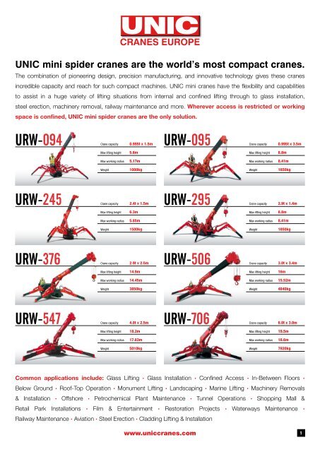 UNIC Mini Crawler Cranes Brochure - AEC Online