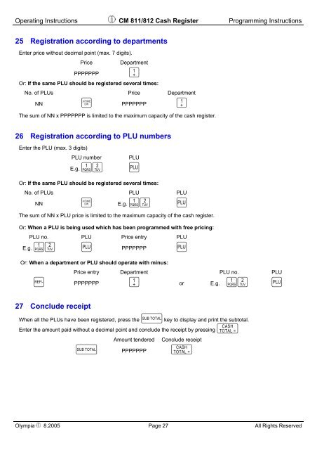 CM 811/812 Operating Instructions Programming Instructions