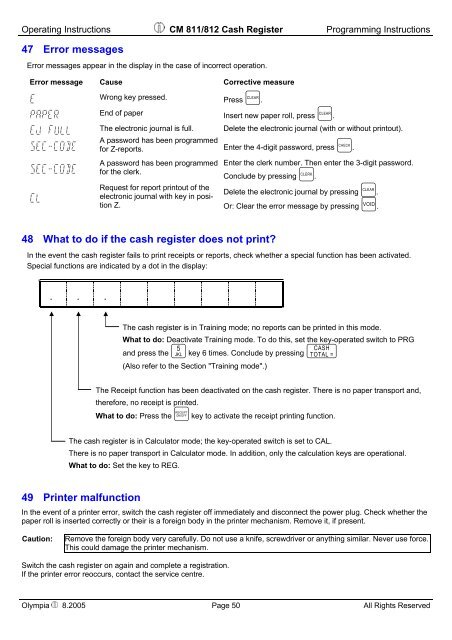 CM 811/812 Operating Instructions Programming Instructions