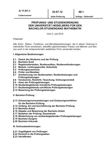 Prüfungsordnung Bachelor - Universität Heidelberg