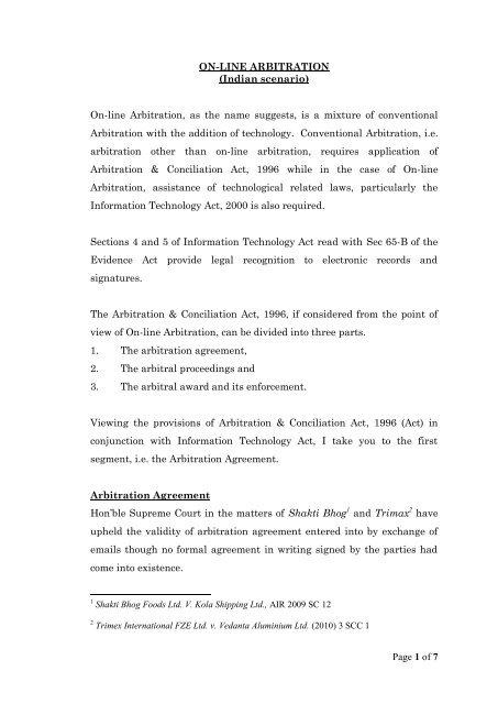 Page 1 of 7 ON-LINE ARBITRATION (Indian ... - Luthra & Luthra