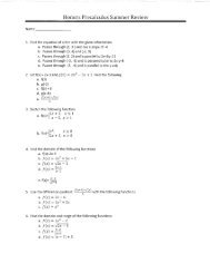 Honors Precalculus Summer Review