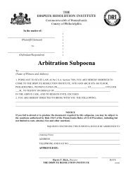 Arbitration Subpoena - Dispute Resolution Institute