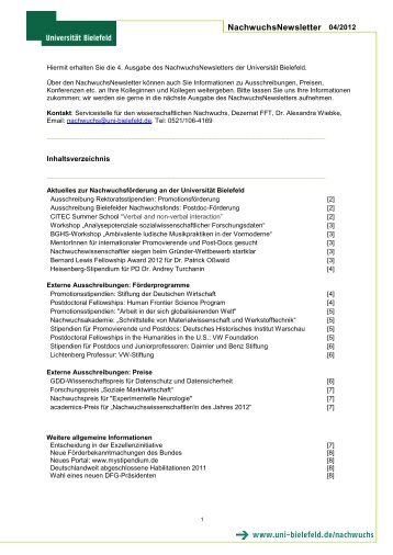 NachwuchsNewsletter 04/2012 - Universität Bielefeld
