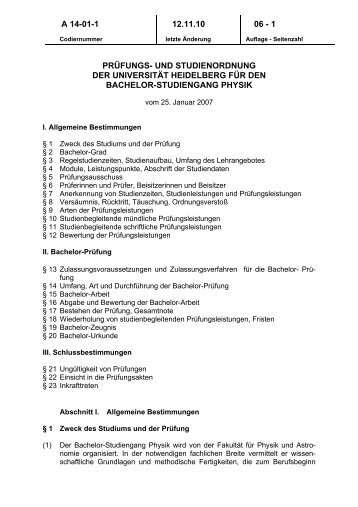 PRÜFUNGS- UND STUDIENORDNUNG - Universität Heidelberg