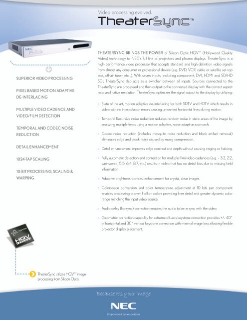 TheaterSync Video Processor Brochure/Spec Sheet - CurtPalme.com