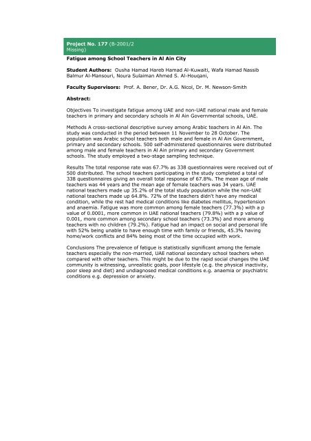 Community Medicine Abstracts - College of Medicine and Health ...