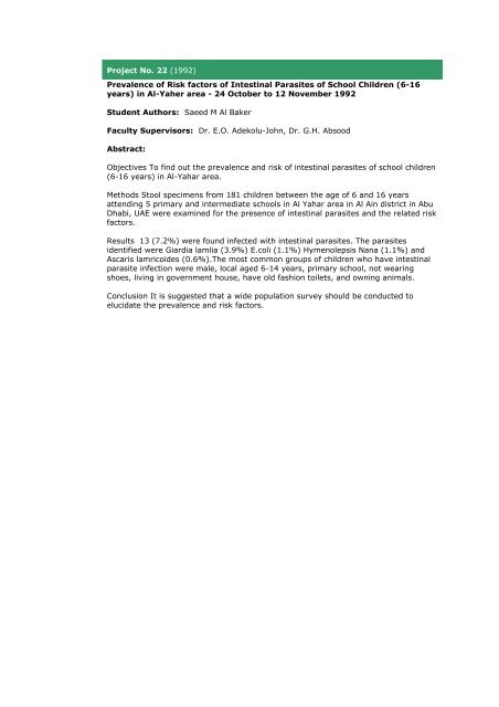 Community Medicine Abstracts - College of Medicine and Health ...