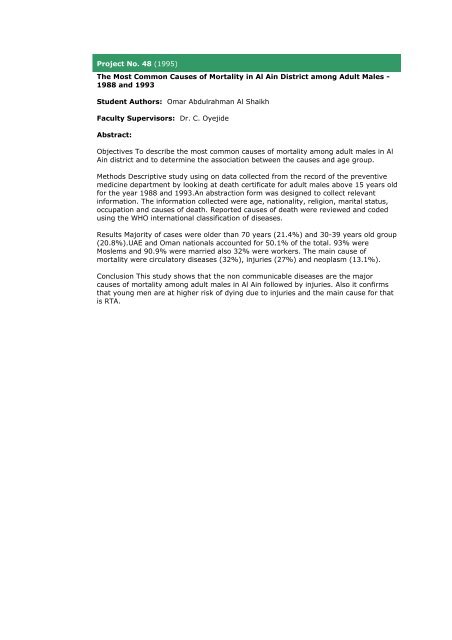 Community Medicine Abstracts - College of Medicine and Health ...