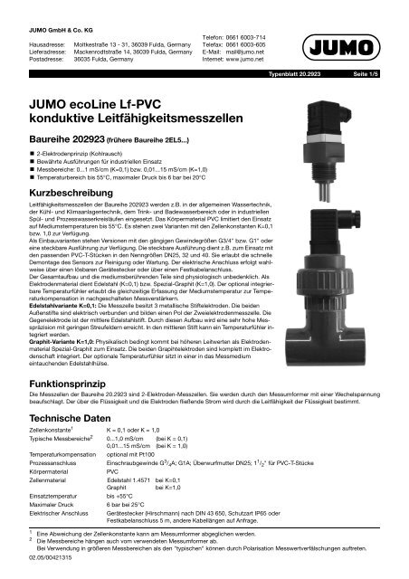 JUMO ecoLine Lf-PVC konduktive LeitfÃ¤higkeitsmesszellen