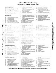 SUPPLY LIST 2010-2011 (Read-Only) - Seffner Christian Academy