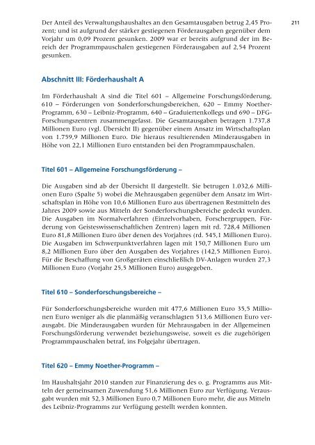 Jahresbericht 2010 -  Aufgaben und Ergebnisse - DFG