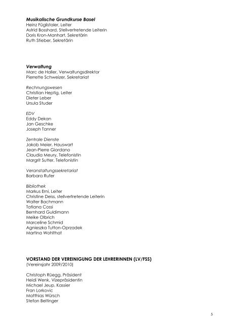 MUSIK AKADEMIE BASEL 143. Jahresbericht 2009/2010