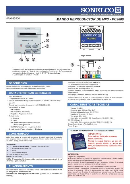 MANDO REPRODUCTOR DE MP3 - PC3680 - Sonelco