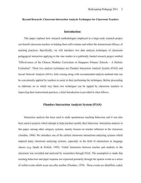 Classroom interaction analysis techniques for classroom teachers ...