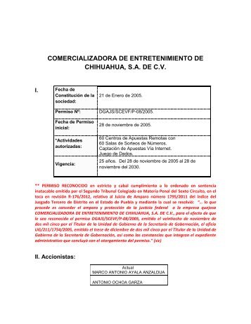 comercializadora de entretenimiento de chihuahua, sa de cv