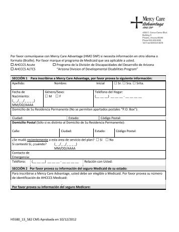 Enrollment form in Spanish for Mercy Care ... - Mercy Care Plan