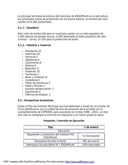 FICHA MUNICIPAL Nombre del Municipio ESQUIPULAS Nombre ...