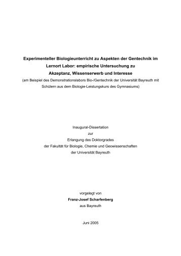 Experimenteller Biologieunterricht zu Aspekten der Gentechnik im ...