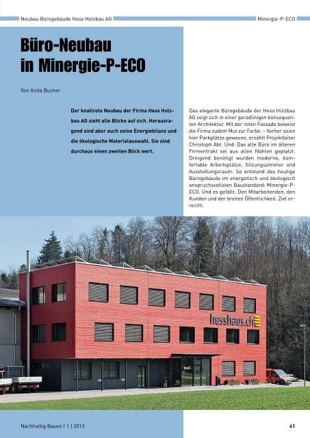 Nachhaltig Bauen Nordwestsschweiz 1/2013 - Gerber Media