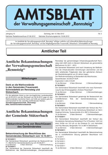 der Verwaltungsgemeinschaft „Rennsteig“ - VG Rennsteig